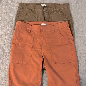 Two pairs of J Crew carpenter pants. Size 27. Dusty pink color army brown